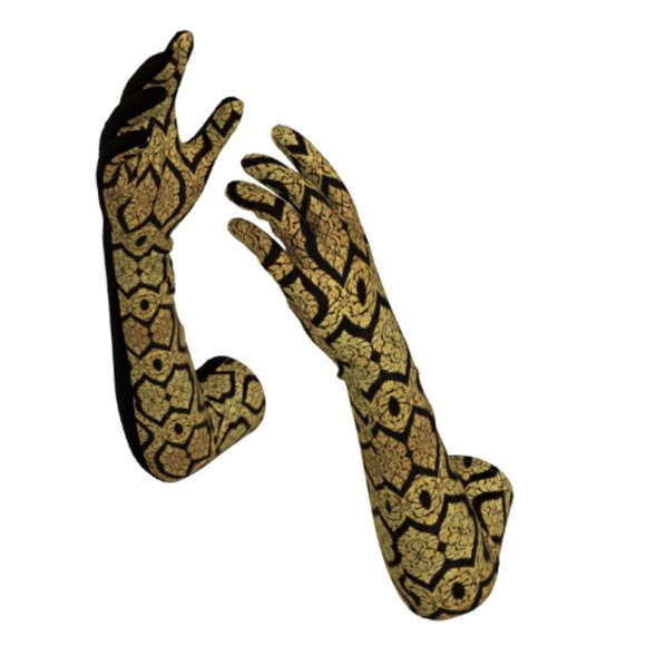 Gold Black Geometric Opera Gloves OS - Picture 4 of 6